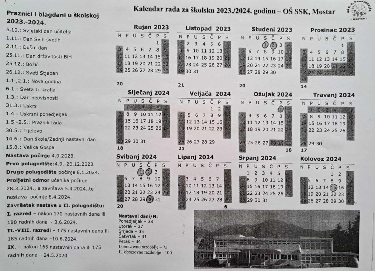 KALENDAR RADA U ŠK. 2023./2024. GODINI